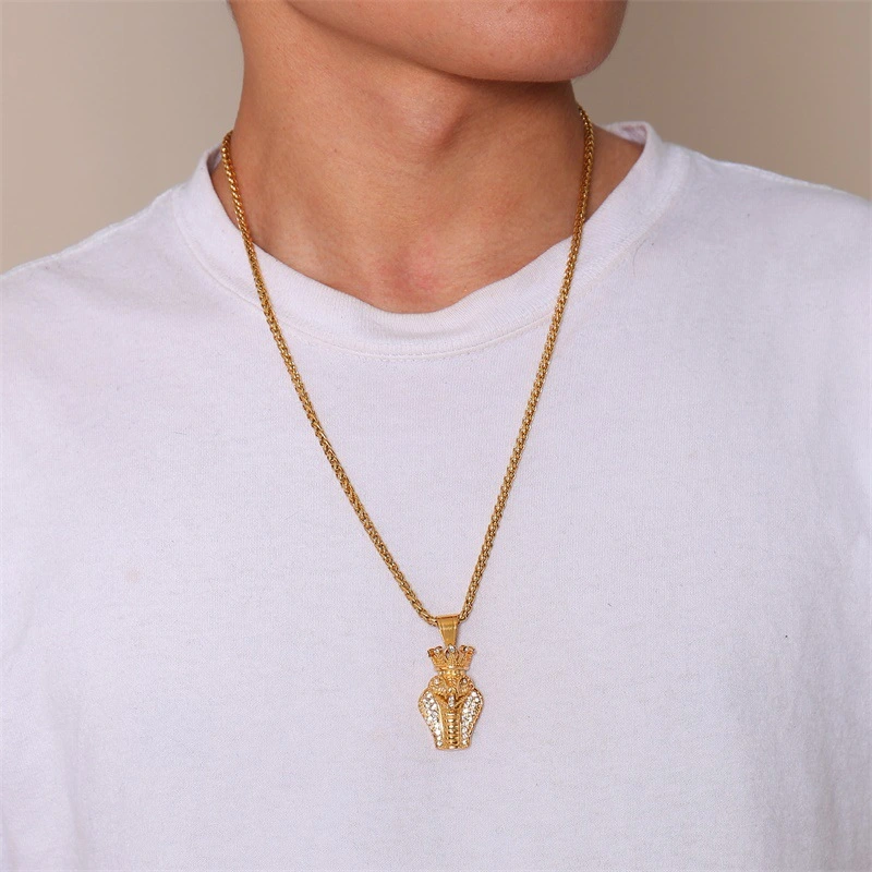 Stainless Steel Pendant With Rhinestones European And American Style Gold Pendant For Men