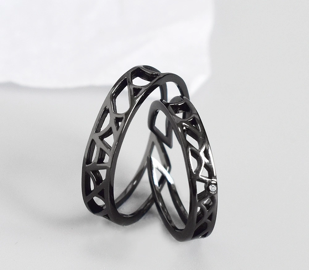 Fashion Jewelry Simple Black Hollow Couple Ring