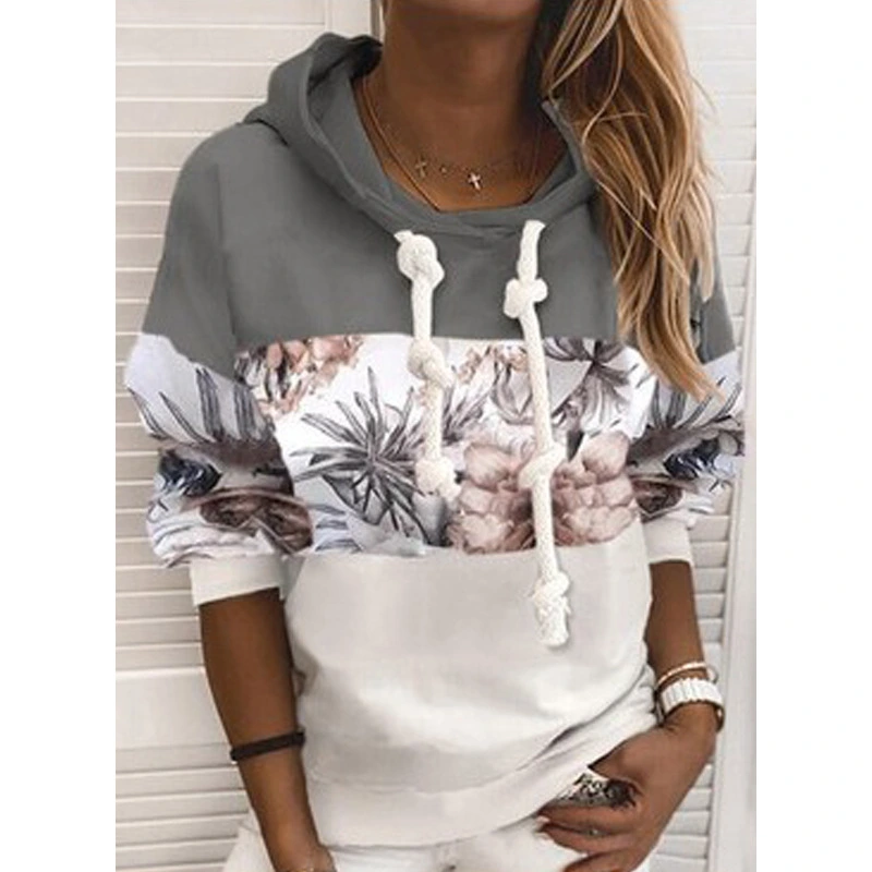 Casual Colorblock Contrast Print Women's Hoodie