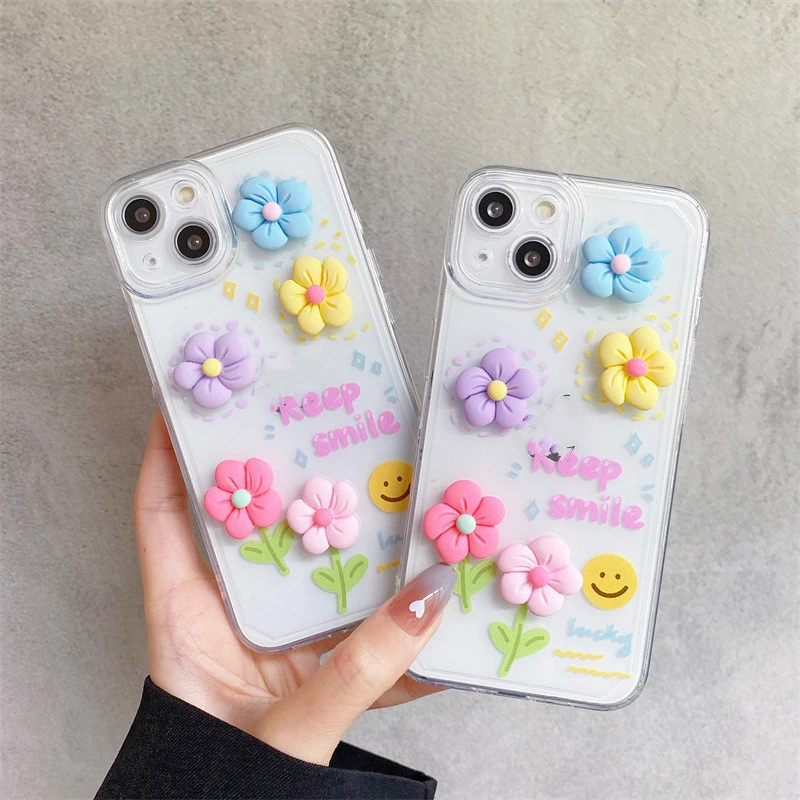 Three-dimensional Flowers Transparent Literary Mobile Phone Case