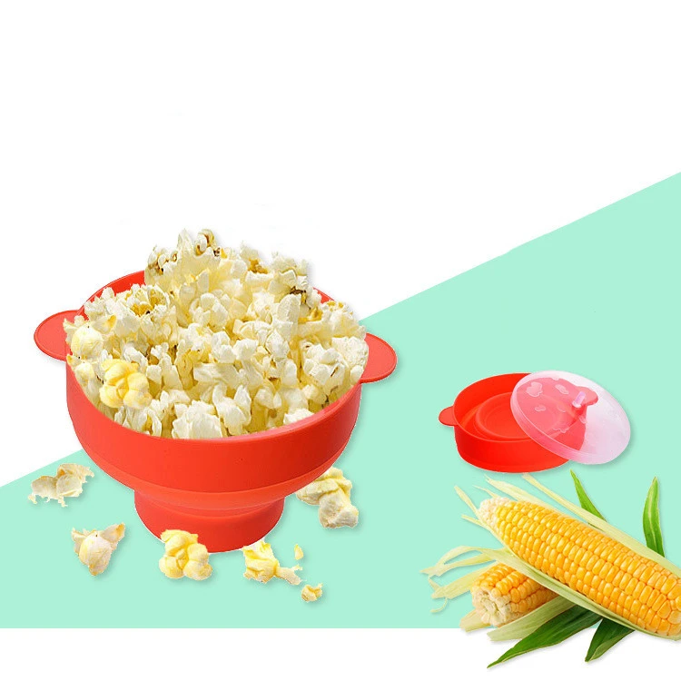 Microwave Oven Popcorn Machine Silicone Small Popcorn Bucket Bowl With Cover Foldable