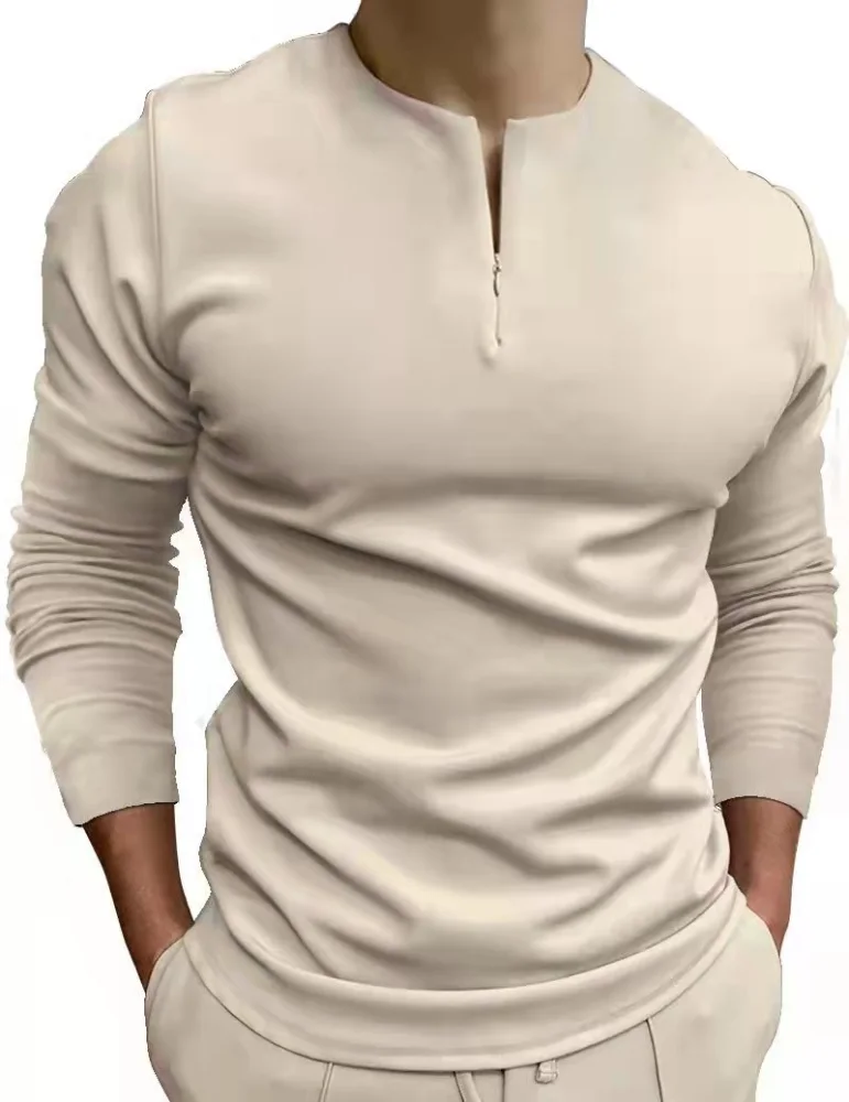 Men's Long Sleeve Polo Shirt Zipper Black Grey