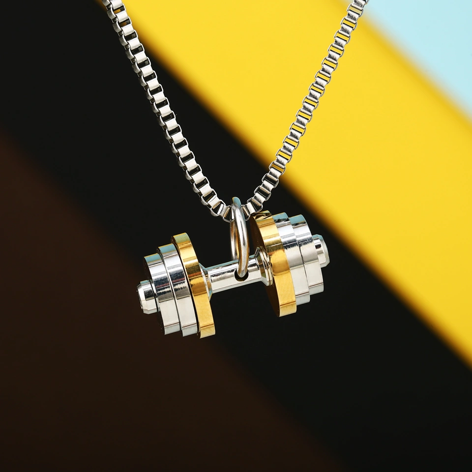 Reversible European And American Domineering Titanium Steel Dumbbell Necklace