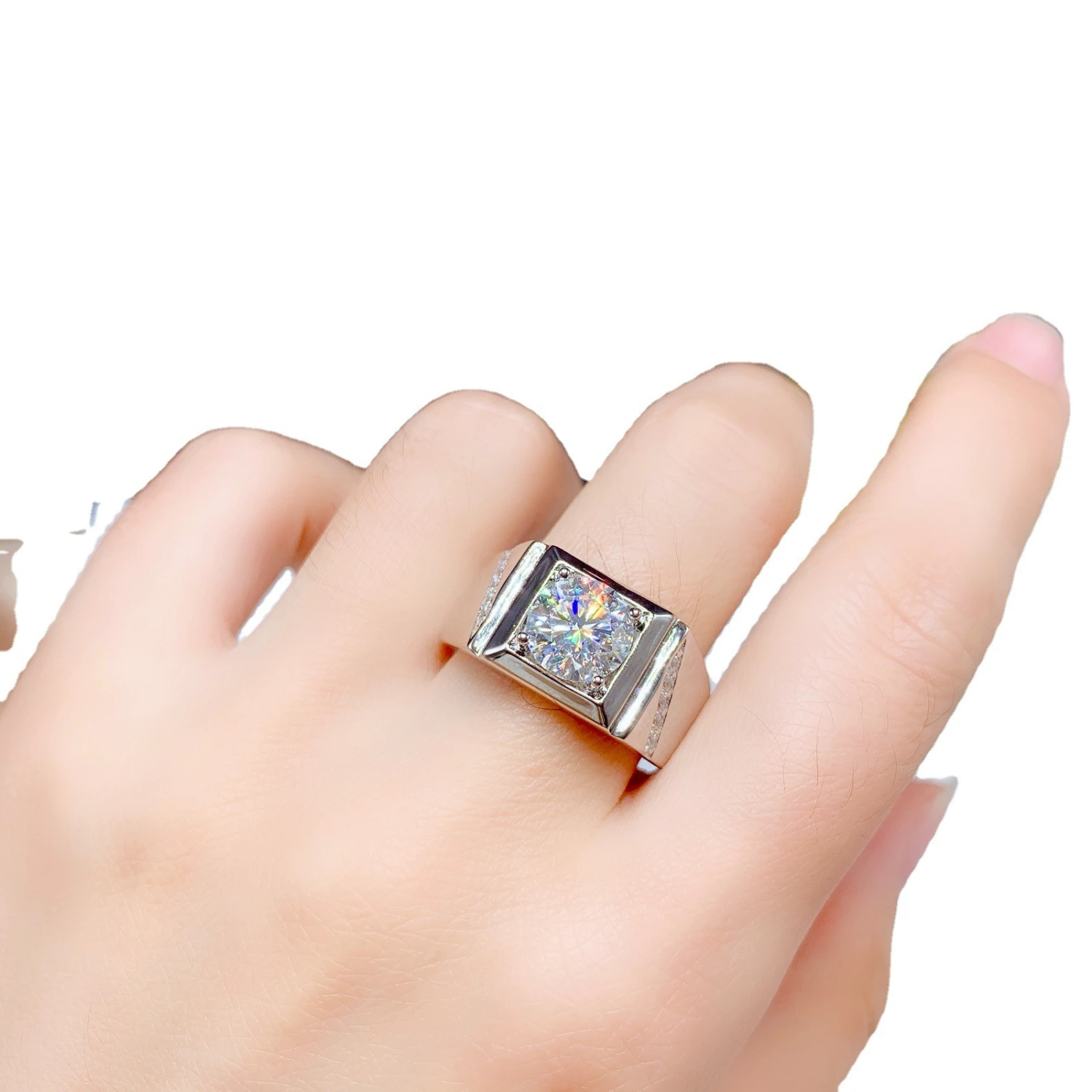 Eight Hearts And Eight Arrows 3A Zircon Mosang Stone Men's Ring