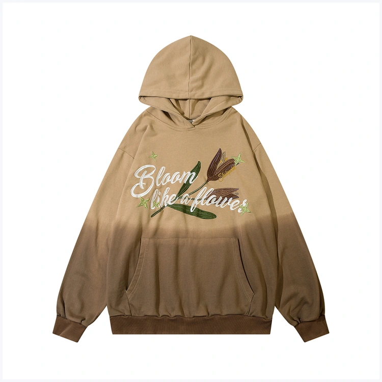 Men's And Women's Embroidered Letters And Flowers Colorblock Hoodie