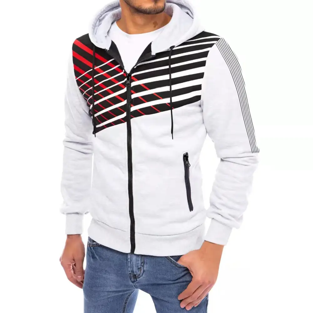 Men's Cardigan Hooded Patchwork Print Sweatshirt