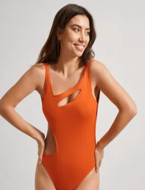 European And American Orange Cut-out One-piece Swimsuit