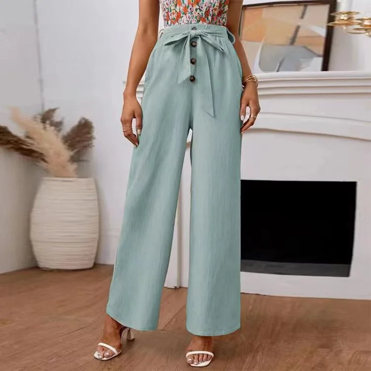 Women's Solid Color Cotton Linen Loose Wide Leg Pants