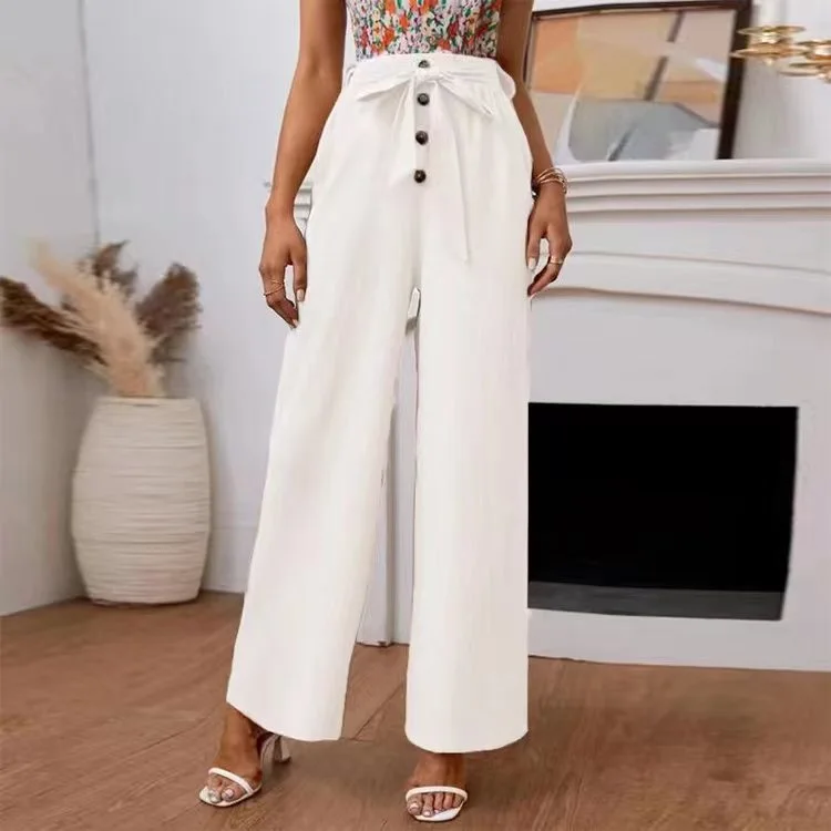 Women's Solid Color Cotton Linen Loose Wide Leg Pants
