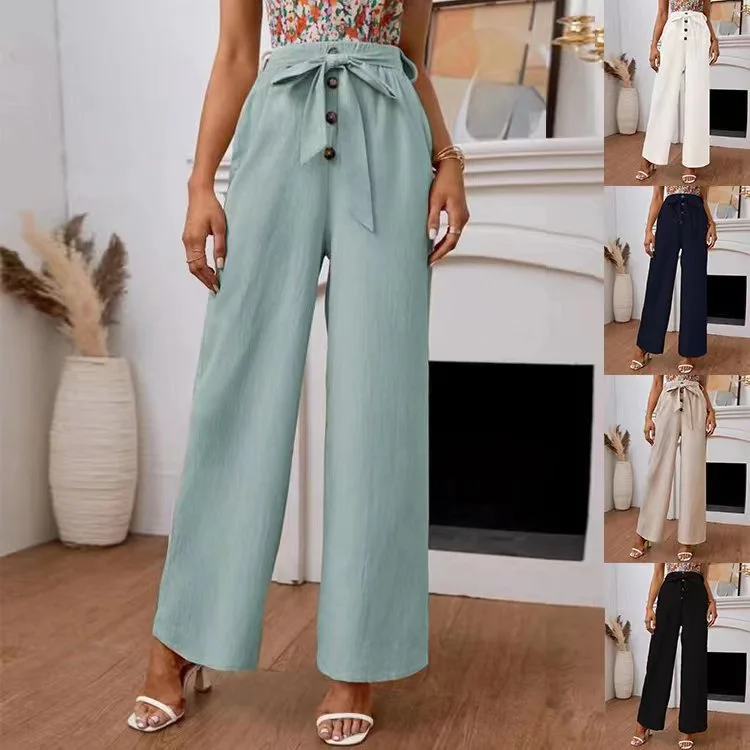 Women's Solid Color Cotton Linen Loose Wide Leg Pants