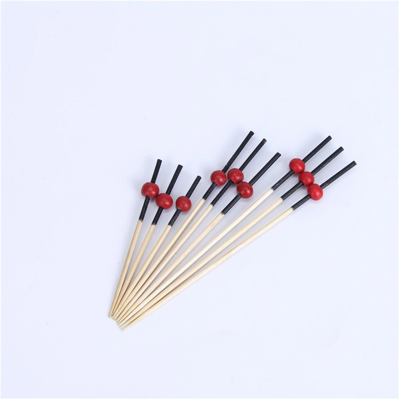 Bamboo Stick Fruit Toothpick Beads String Disposable Bead Stick Creative Cocktail Stick Wooden Barbecue Bamboo Double Bead Stick Mixed Color