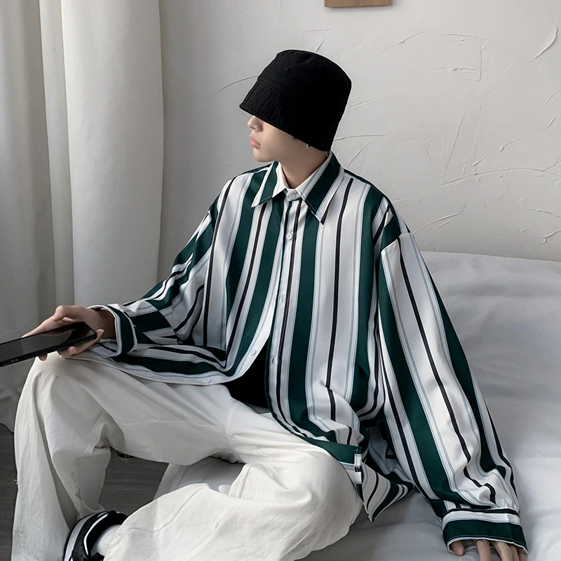 Hong Kong Style Retro Striped Shirt For Men Design Sense