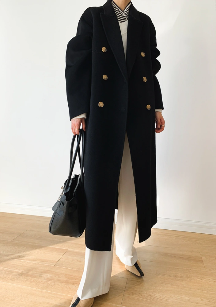 Elegant Vintage Mid Length Suit Collar Double Breasted Double Sided