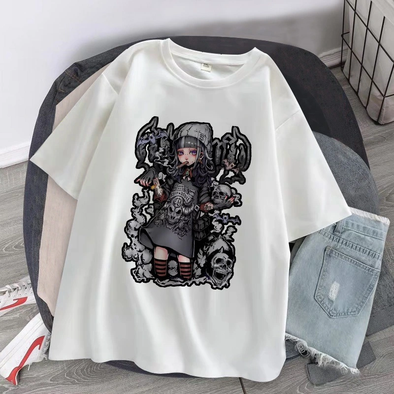 Vintage Gothic Girly Print Loose Cropped T-Shirt