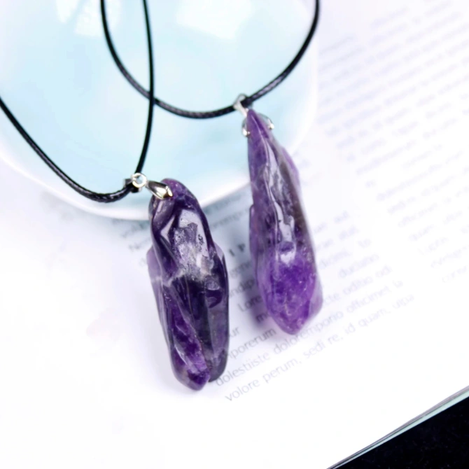 Natural Fantasy Amethyst Dog Teeth Pendant Crystal Teeth Jewelry Leather Cord Necklace