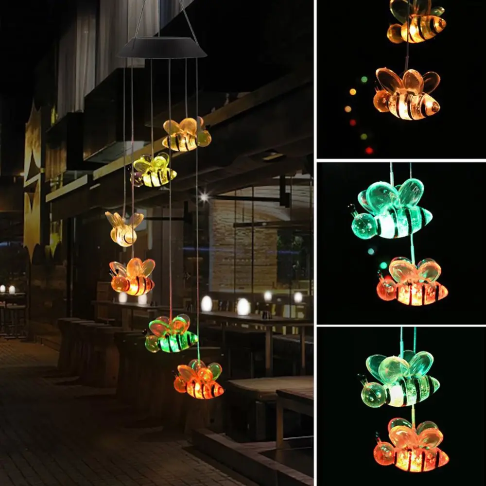 Solar Wind Chime Heart Shaped Dragonfly Decorative Light