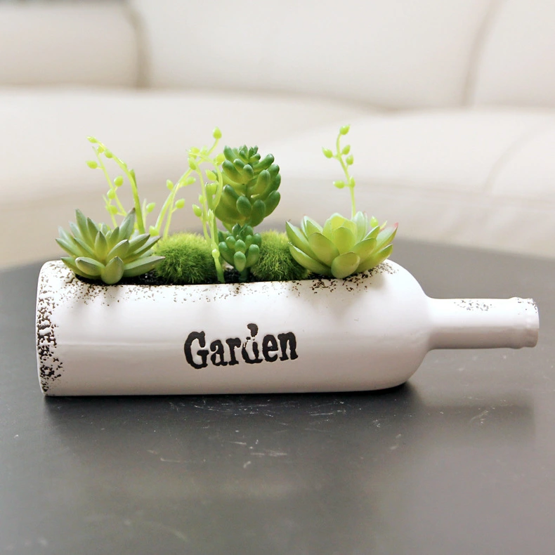 Wine Bottle Green Plant Potted Home Decoration Ornament