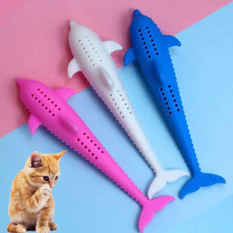 Cat Toothbrush Toy Silicone Fish Bite Molar Rod