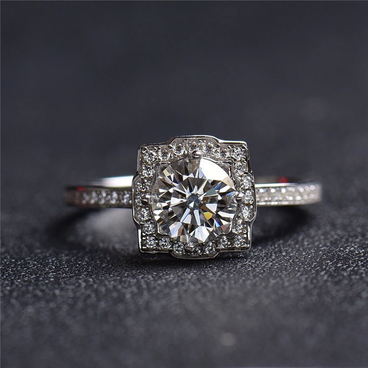 Moissanite Ring Sterling Silver Gold Plated 18K