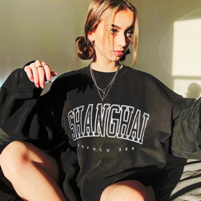 American Retro Black Alphabet Print Sweatshirt