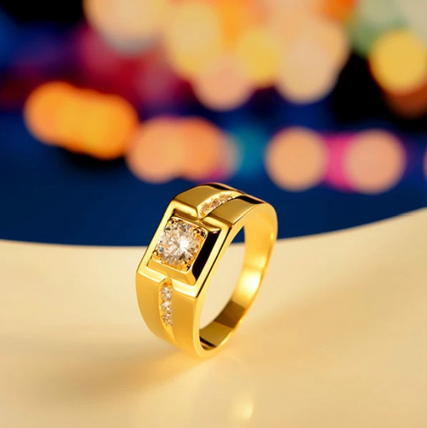 Gentleman Temperament Plated 24k Yellow Gold Ring For Men
