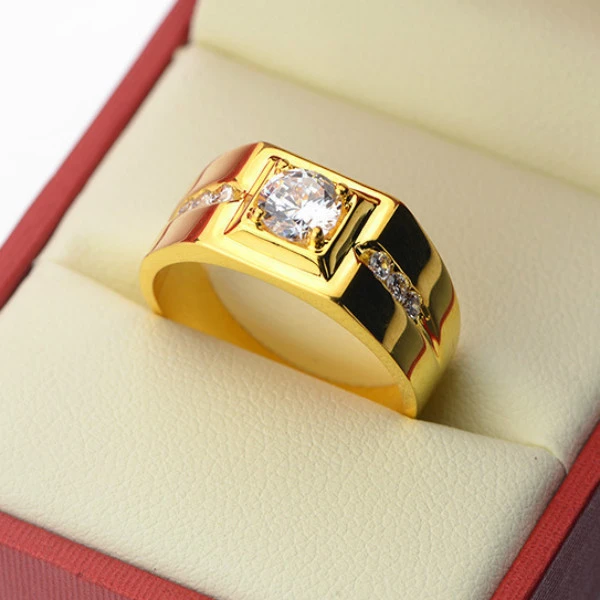 Gentleman Temperament Plated 24k Yellow Gold Ring For Men