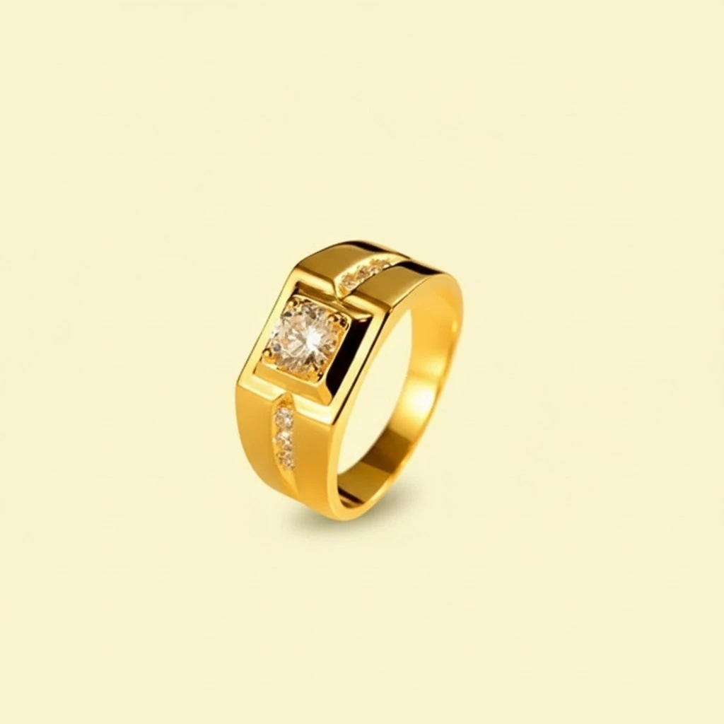 Gentleman Temperament Plated 24k Yellow Gold Ring For Men