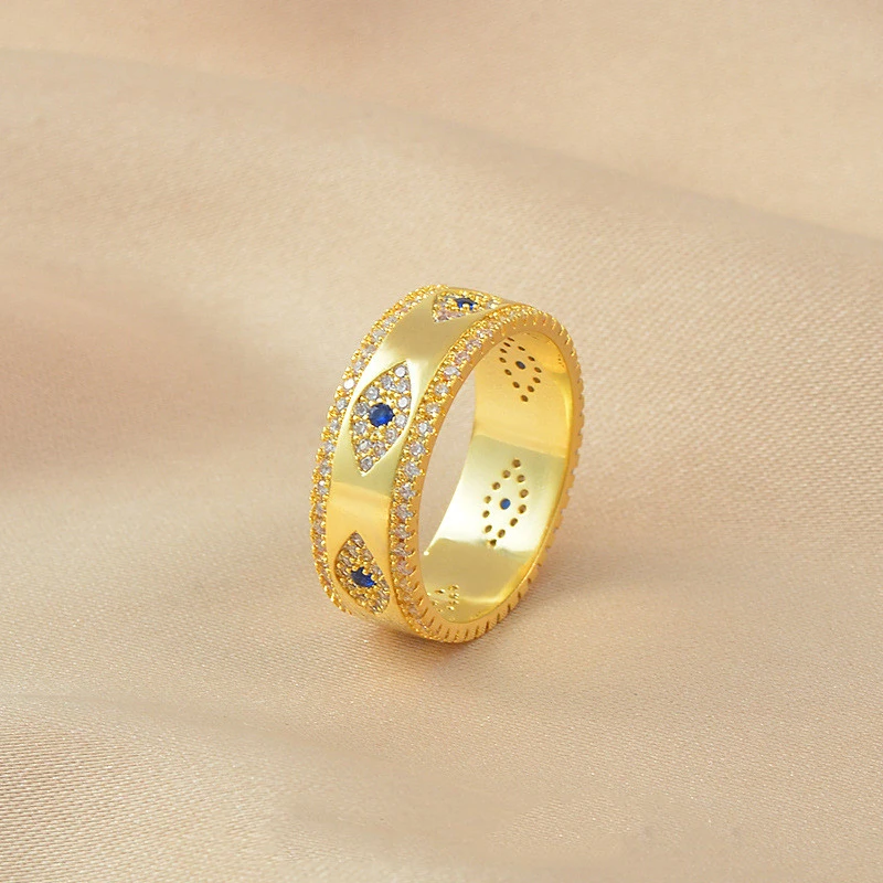 European And American Retro Gold-plated Blue Eye Zircon Ring