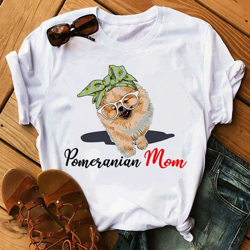 Summer Women's Pomeranian Top Khaki Short-sleeved T-shirt