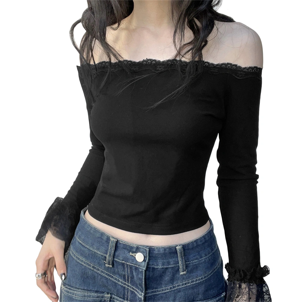 Women's Summer Long Flared Sleeve Off Shoulder Strapless T-shirt