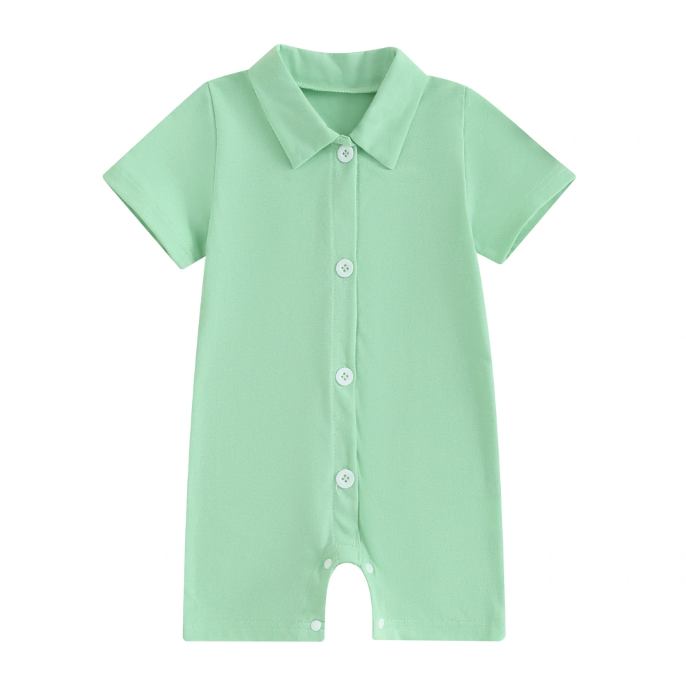 Baby Boy Button Down Shirt Romper Solid Short Sleeve Bodysuit