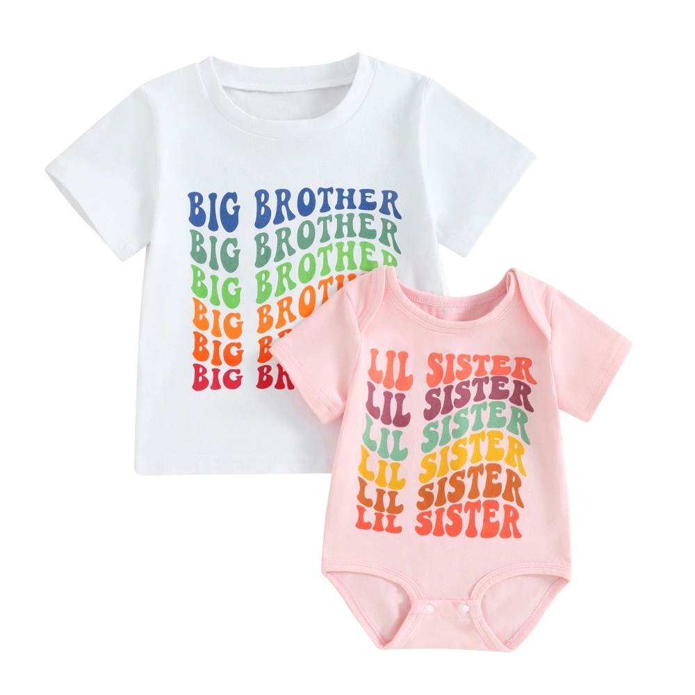 Big Brother Little Sister Outfits Boy Tops + Newborn Girl Romper