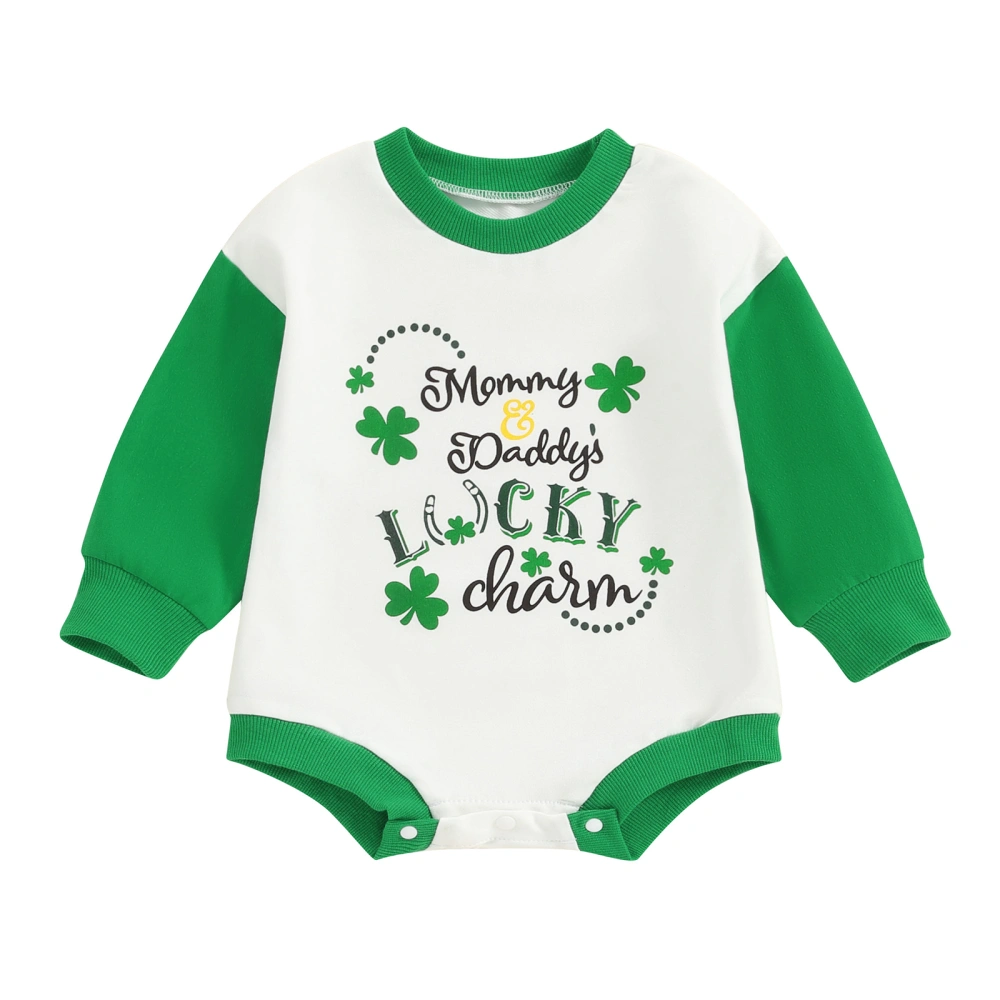 Baby Irish Festivals Jumpsuit Shamrock Print Long Sleeve Romper 