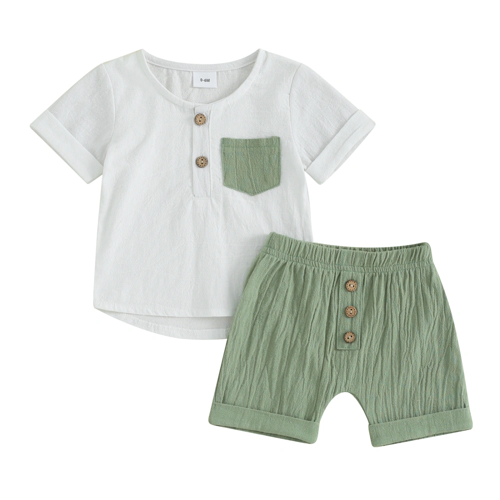 Baby Boys Shorts Set, Contrast Color Short Sleeve T-shirt with Shorts