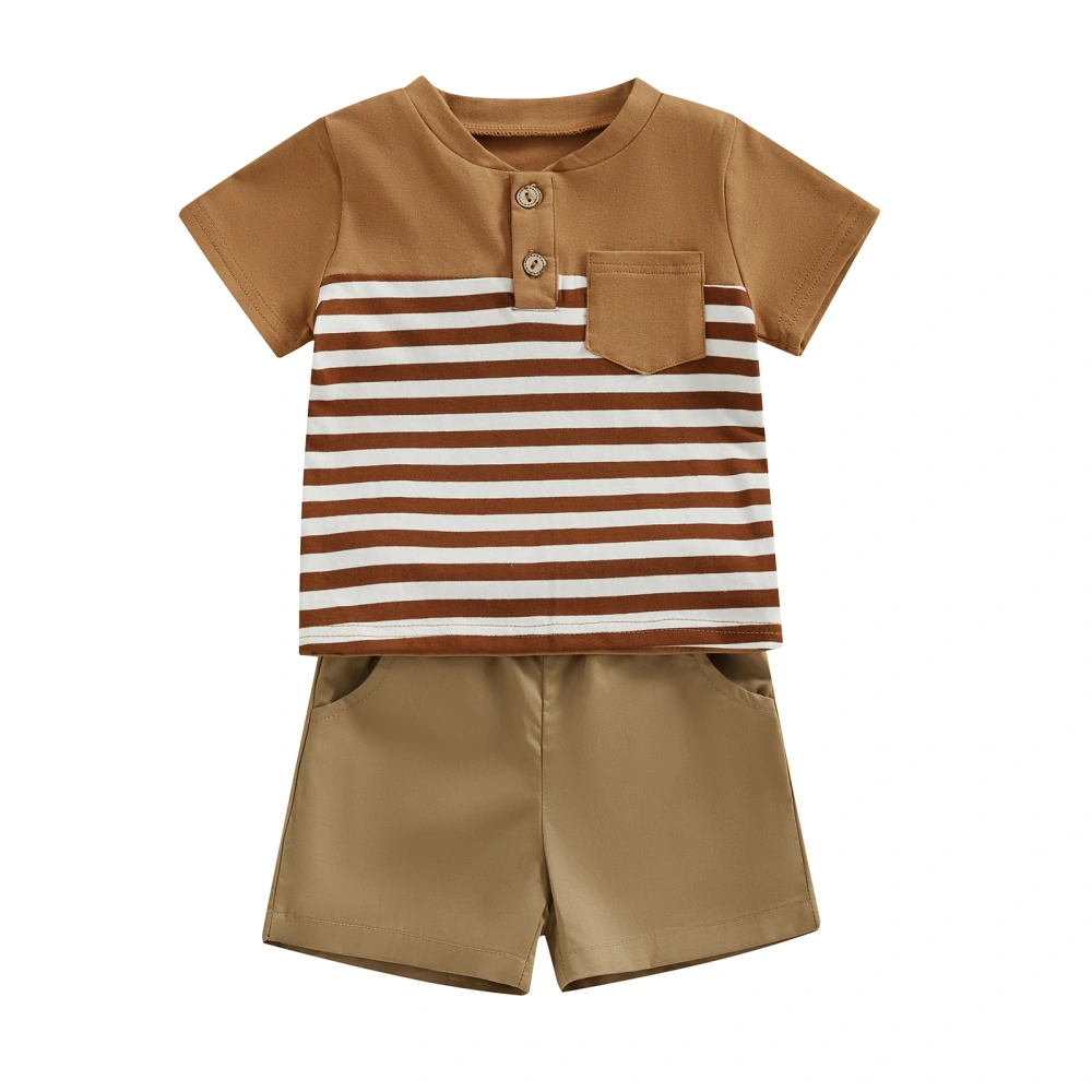 Toddler Boys Summer Outfits Contrast Color Stripe T-Shirts Shorts