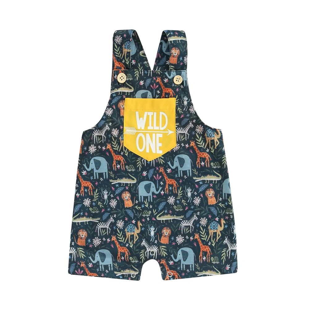 Boys and Girls Square Neck Button Down Giraffe Print Animal Overalls 