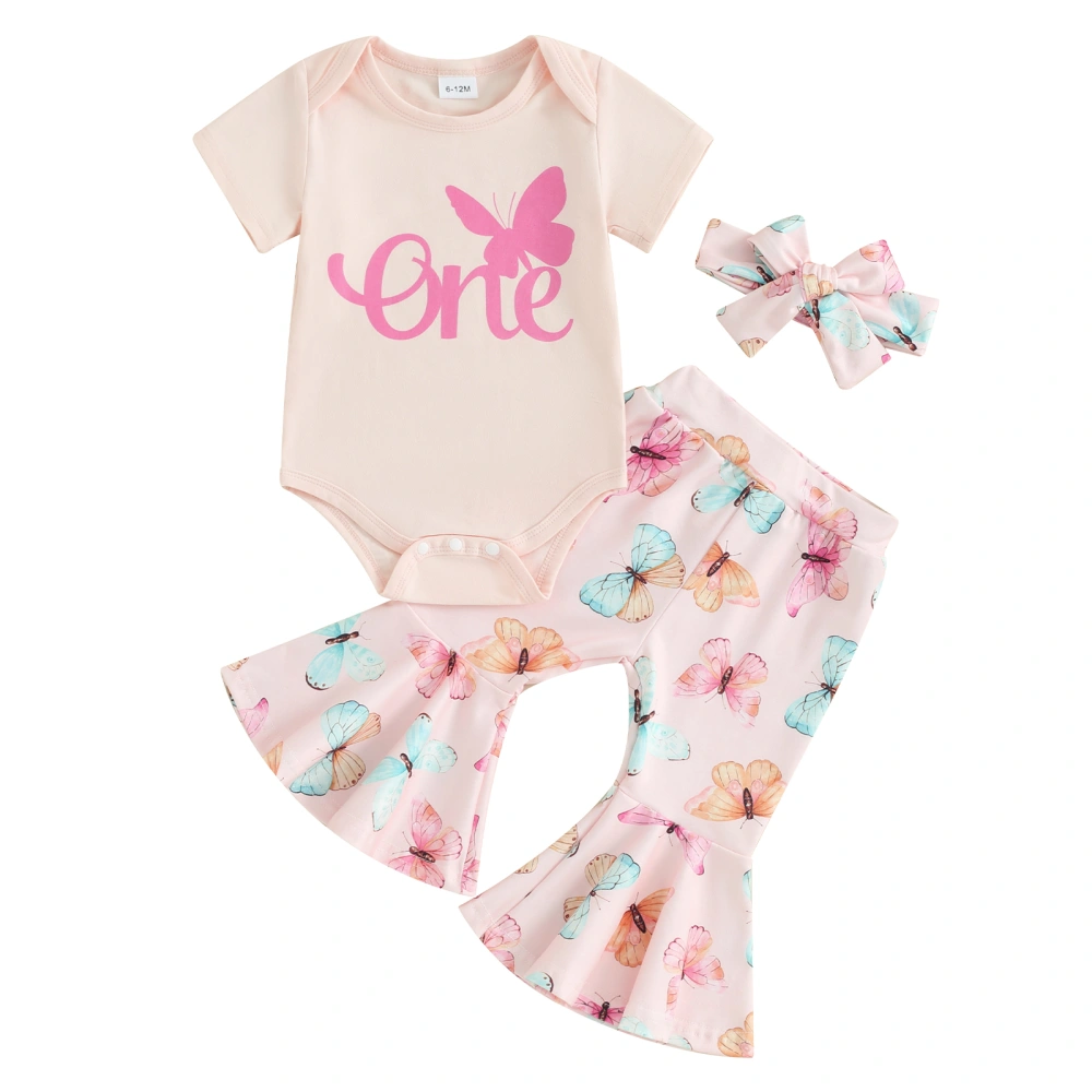 Baby Girls Birthday Outfit, Letters Romper Butterfly Pants Headband