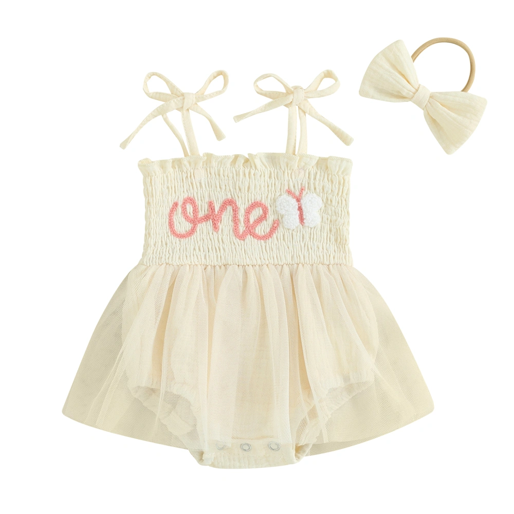 Baby Girl Birthday Outfit, Sleeveless Letters Romper Dress Hairband