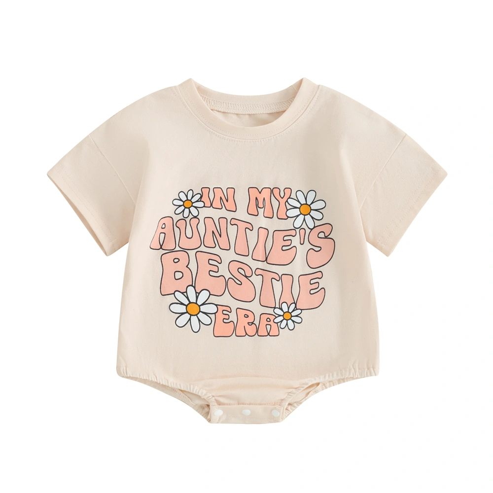 Baby Romper Flower Letter Print Short Sleeve Crew Neck Jumpsuits