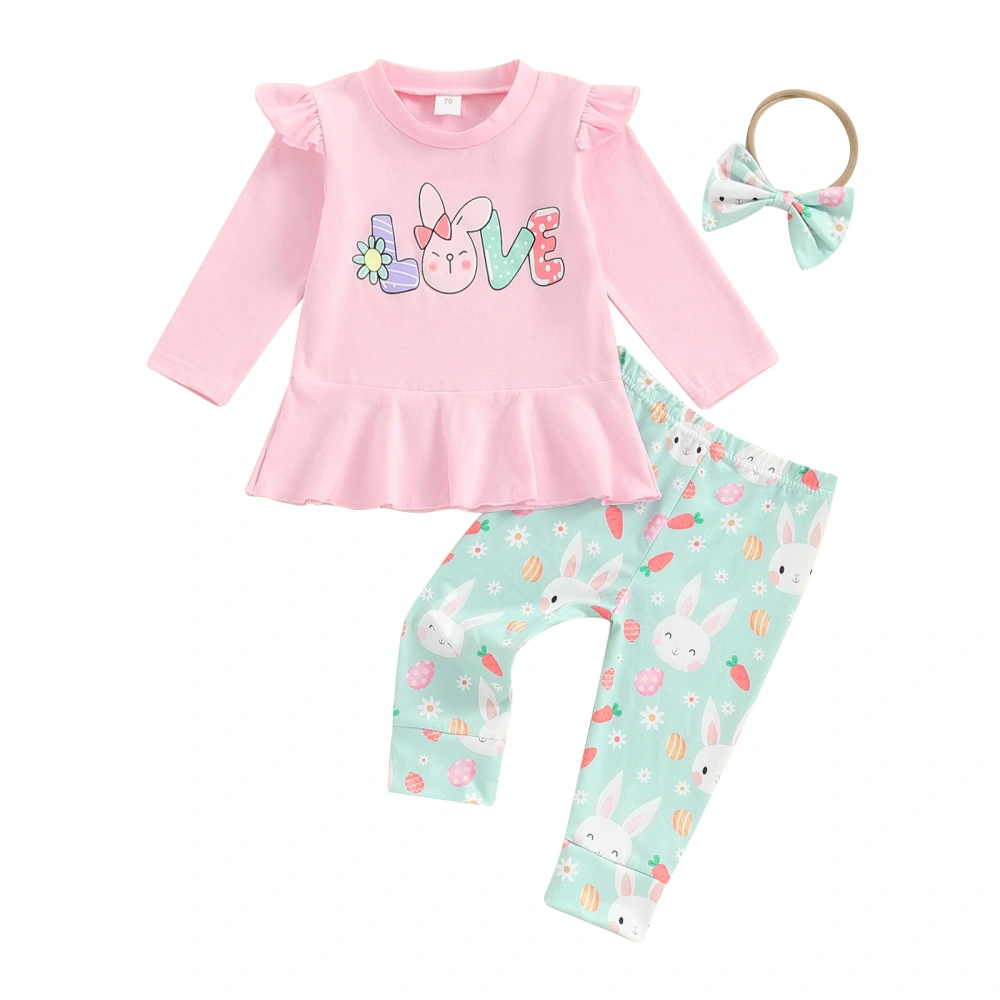 Girl Easter Letter Print Long Sleeve T-Shirt with Bunny Pants Headband