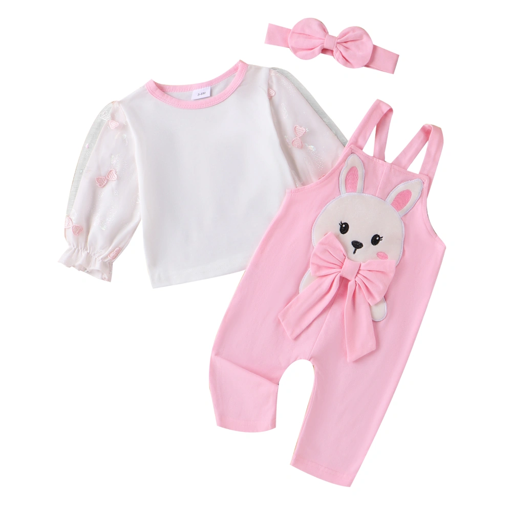 Baby Girl Long Sleeve Tops + Overalls + Headband Easter Set 