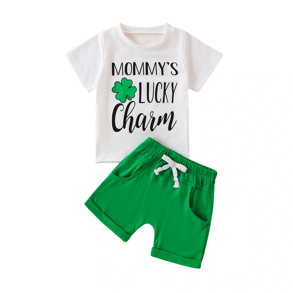 Baby 2 Piece Outfits Clover Letter Print Shirt and Elastic Shorts Set 