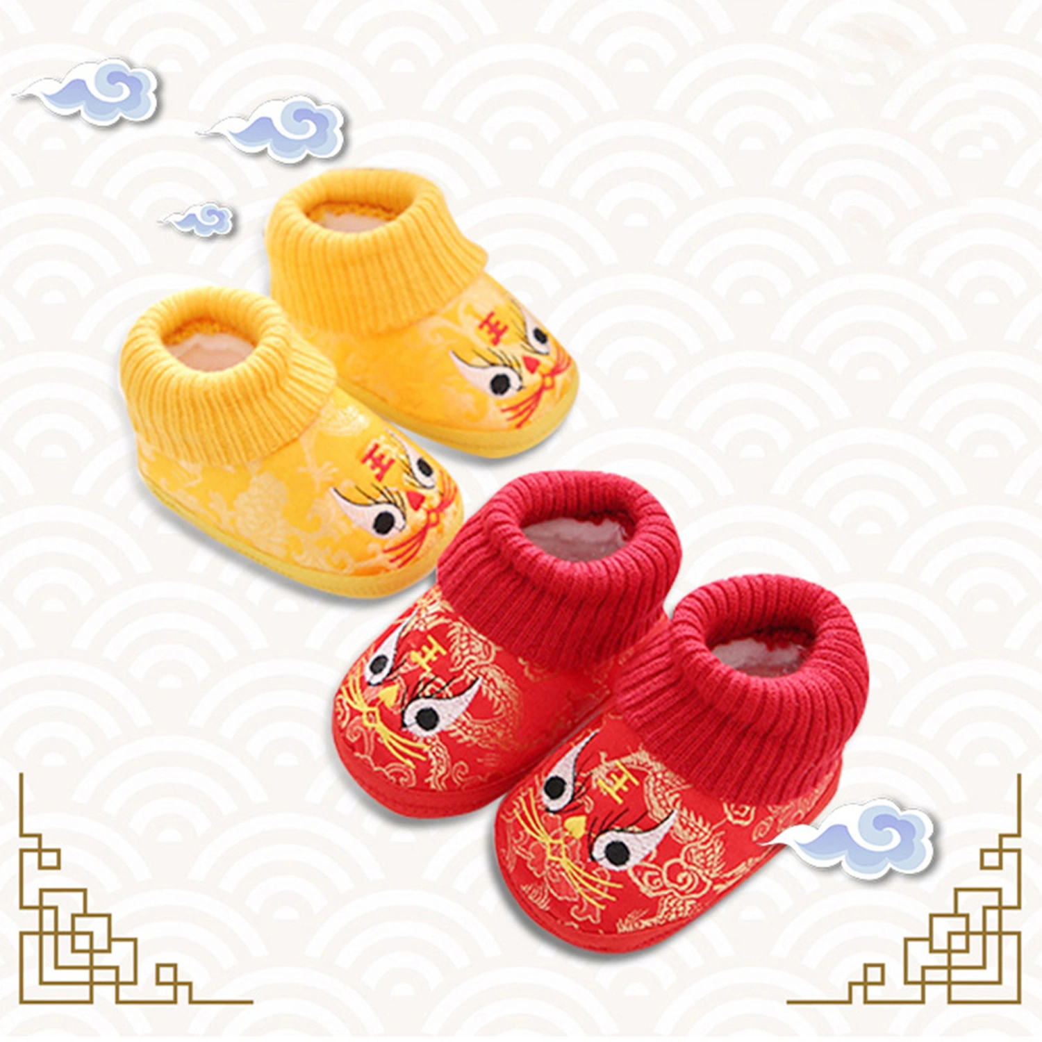 Baby Flats, Soft Embroidery Tiger Non-slip New Year Toddler Shoes