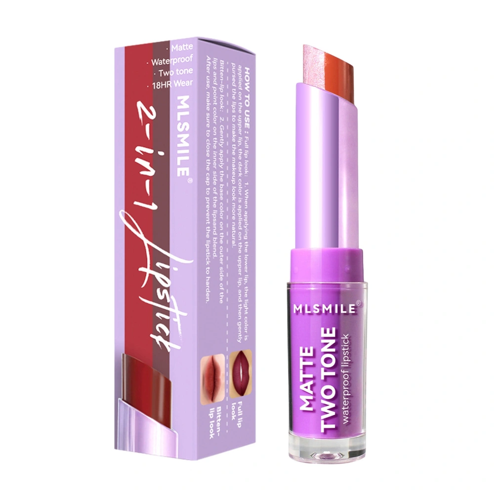 Two Tone Lipstick, Matte Sparkle Moisturizing Waterproof Cosmetics