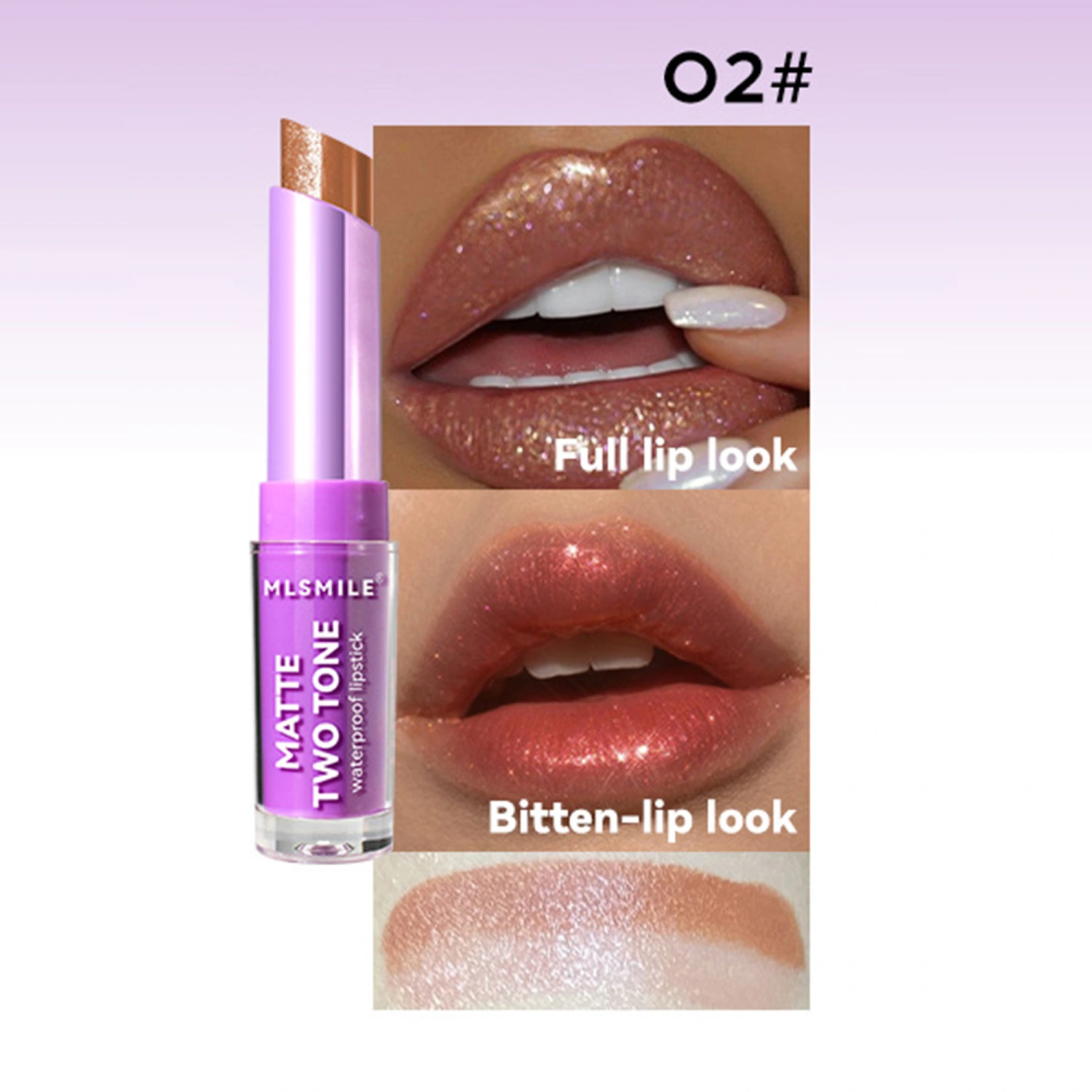 Two Tone Lipstick, Matte Sparkle Moisturizing Waterproof Cosmetics