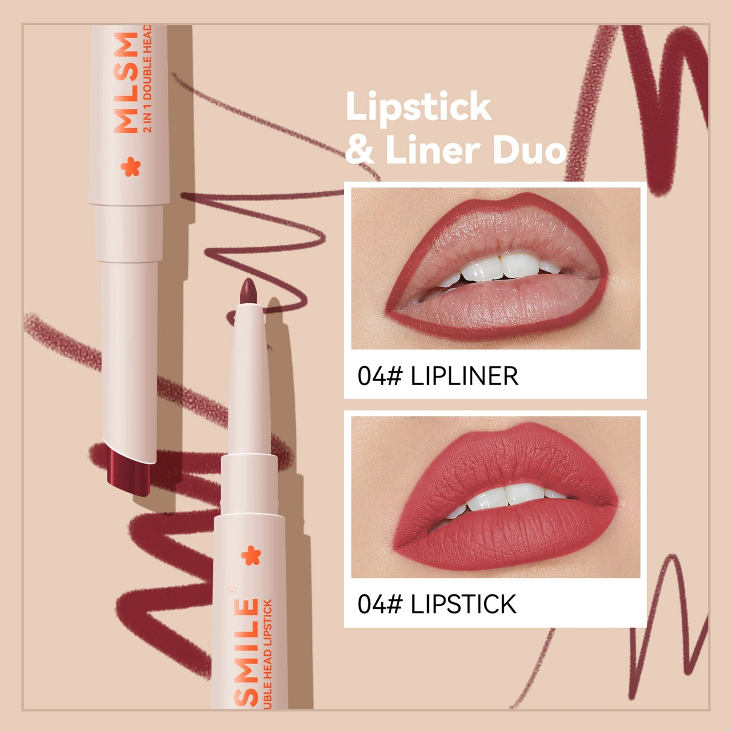 Double Ended Lip Liner Waterproof 2 in 1 Lip Liner Pencil Lipstick