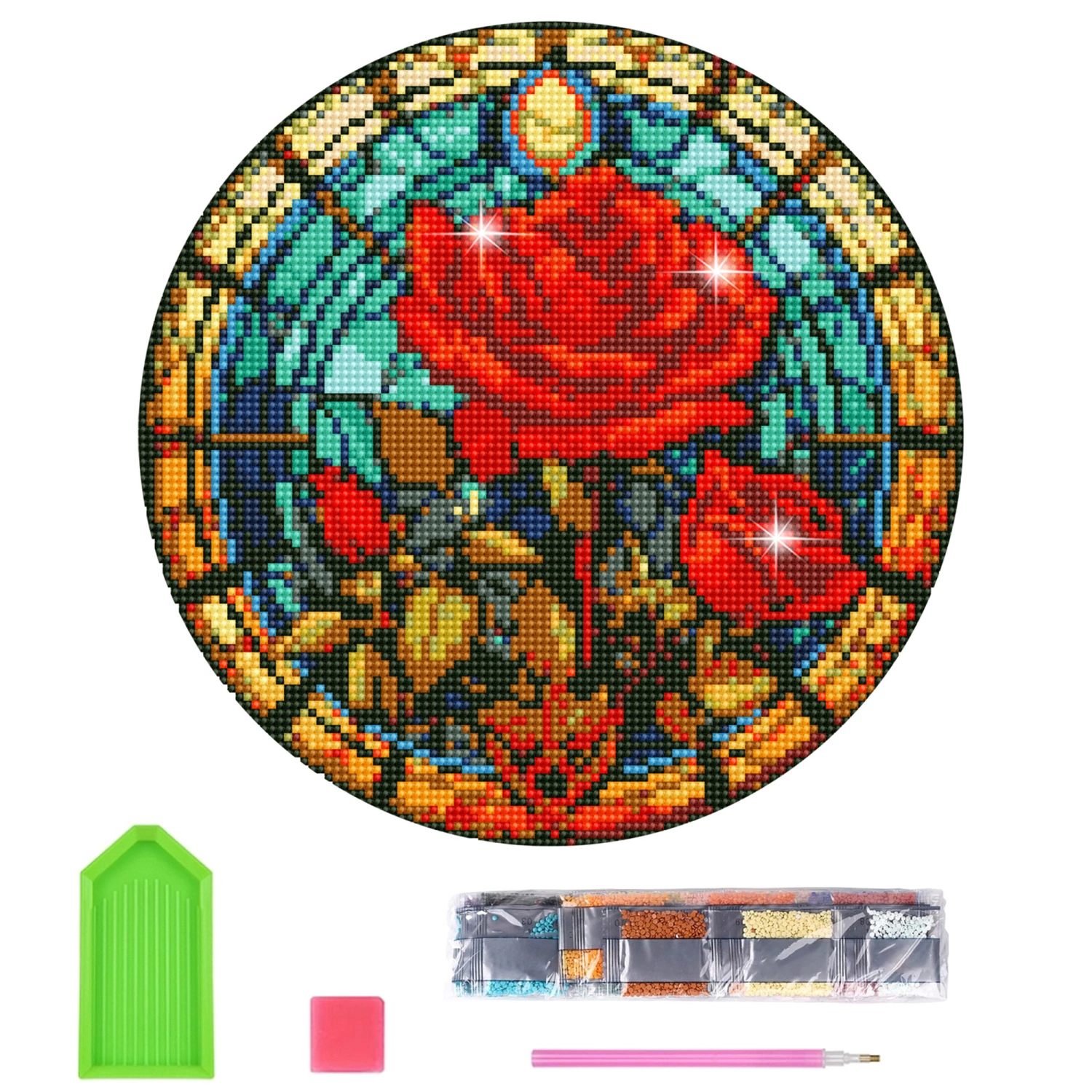 Rose Diamond Painting, DIY 5D Round Full Drill Diamond Art Decor