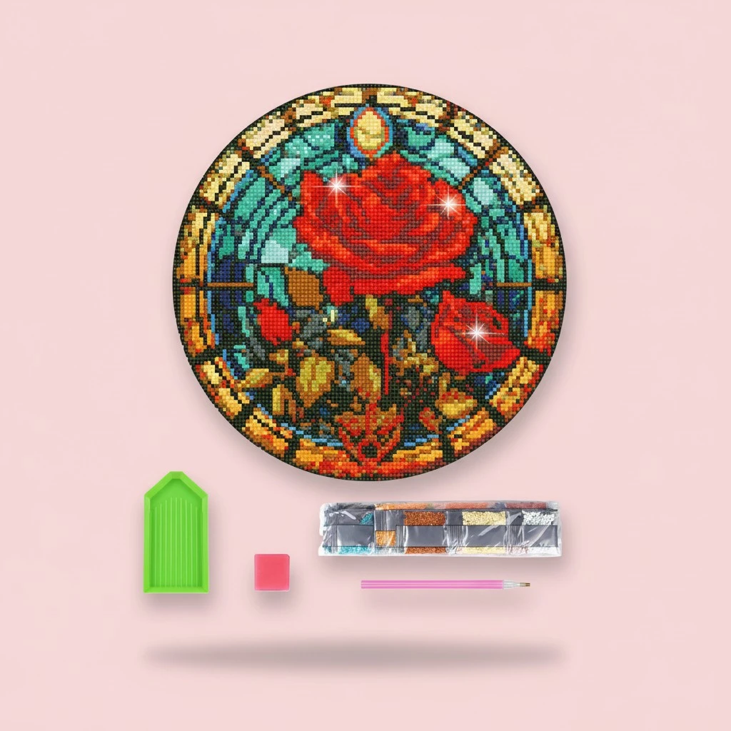 Rose Diamond Painting, DIY 5D Round Full Drill Diamond Art Decor