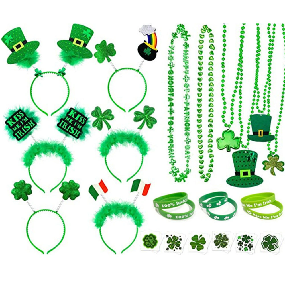 Holiday Jewelry Set, Shamrock Necklaces Headbands Bracelets Tattoo