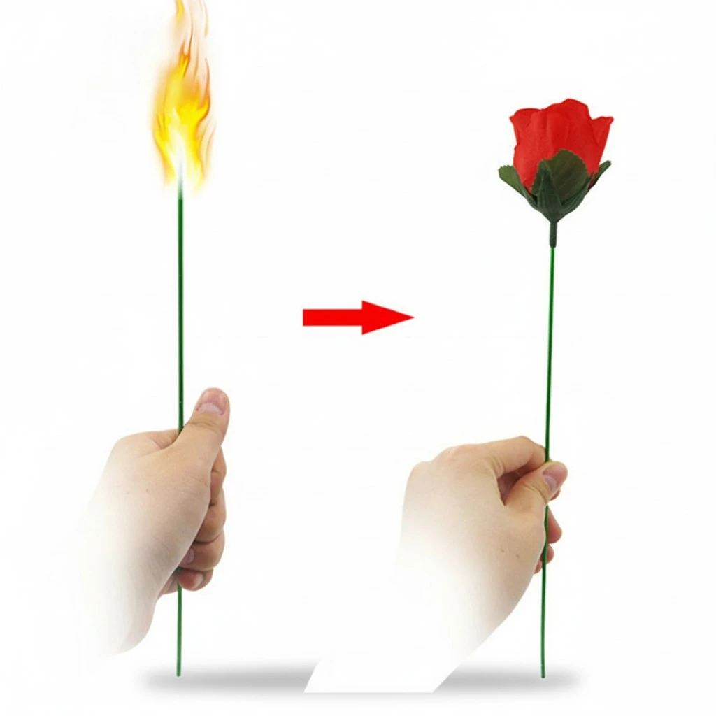 Torch to Rose Magic Trick Flame Appearing Flower Magic Props